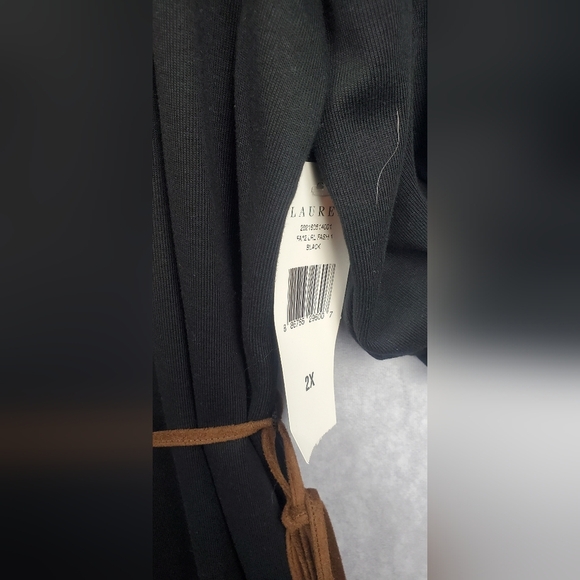 LAUREN RALPH LAUREN BLACK COTTON DRESS WITH SOFT TAN LEATHER BELT SIZE 2X - Picture 6 of 9